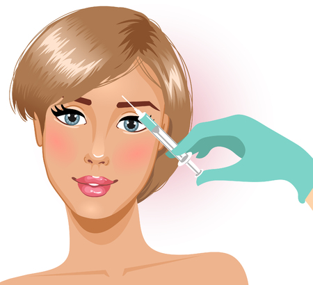 Young woman getting cosmetic injection in forehead.のイラスト素材
