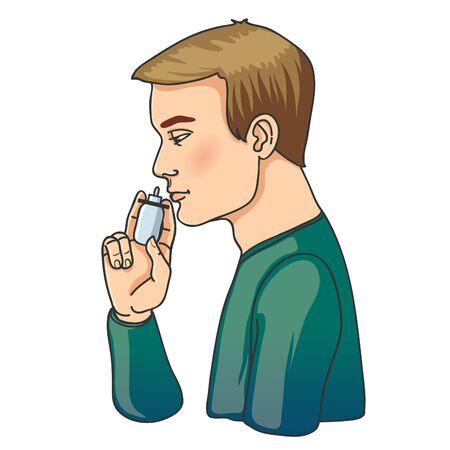 Man with cold uses nasal spray, vector imageのイラスト素材