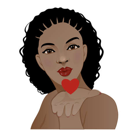 Young African American woman blows kisses, vector imageのイラスト素材