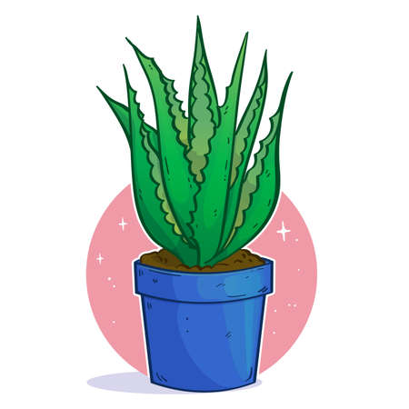 Cartoon colorful illustration of aloe vera in pot, vector image, eps10のイラスト素材