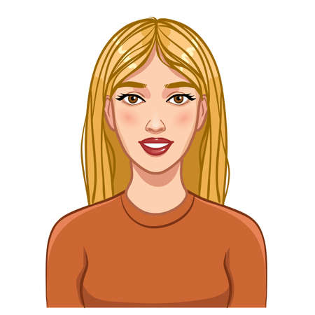Beautiful cartoon young woman with blonde hair, avatar, vector illustrationのイラスト素材