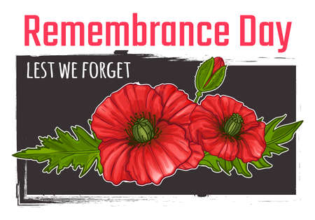 Remembrance Day poster on black background. Lest We forget. Symbol of International Day of Remembrance.のイラスト素材