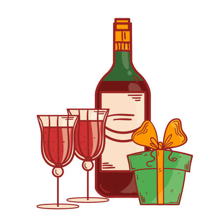 Wine bottle, glasses, gift, vector illustration, eps10のイラスト素材