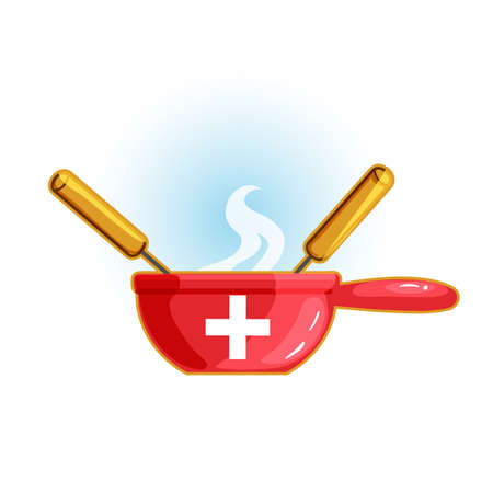 Swiss pot with cheese fondue, national meal from Switzerland.のイラスト素材