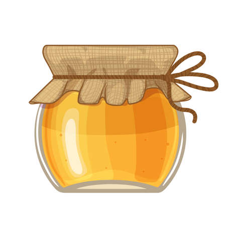 Cartoon jar with honey, vector illustration isolated on whiteのイラスト素材