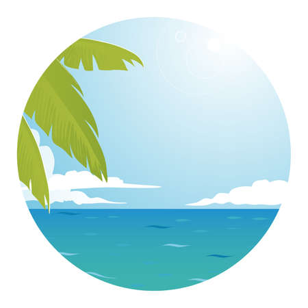 Round background of the tropical beach with sea view. Vector illustrationのイラスト素材