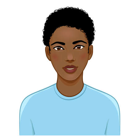 Cartoon African American young man, vector illustration isolated on whiteのイラスト素材
