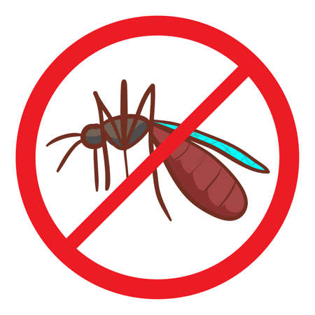 Stop sign against mosquito, vector illustration isolated on white backgroundのイラスト素材