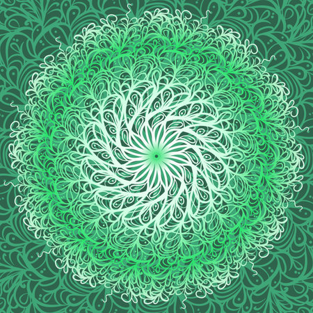 Vintage antique ornament background, round lace green mandala, vector imageのイラスト素材