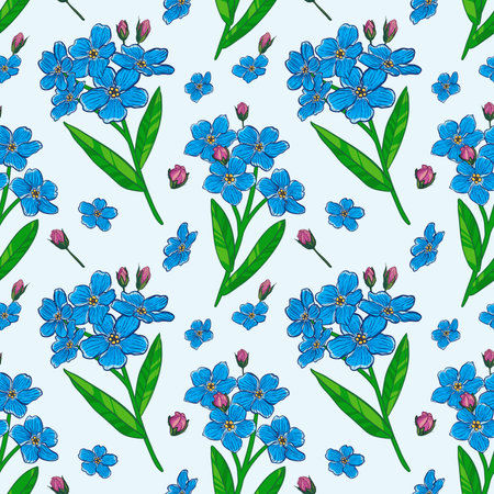 Floral seamless pattern with forget-me-not flowers, vector backgroundのイラスト素材