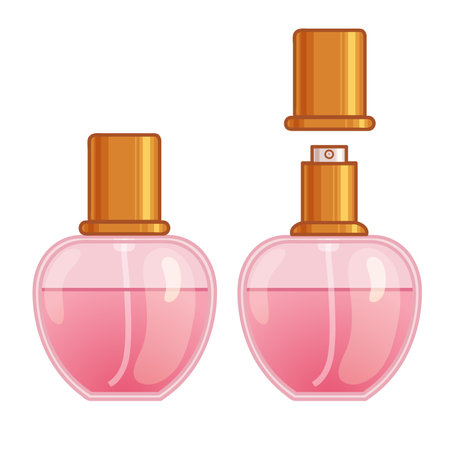 Pink bottle with liquid perfume, vector illustration isolated on white, eps10のイラスト素材