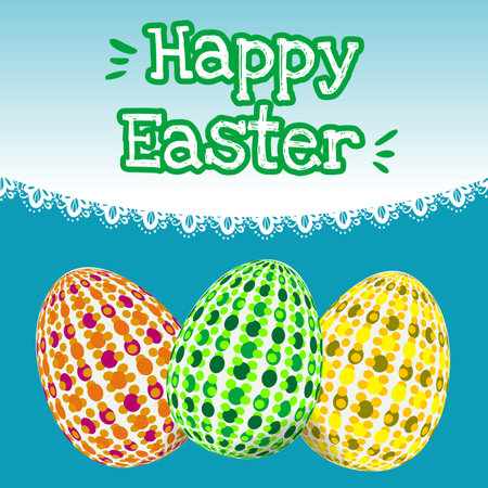 Easter greeting card with colorful eggs, vector illustrationのイラスト素材
