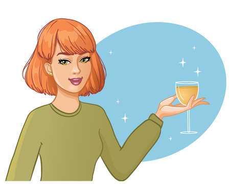 Beautiful girl with glass of wine in hand, vector illustration, eps10のイラスト素材