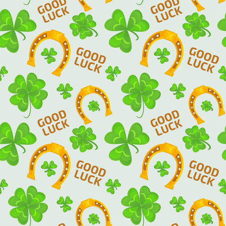 Seamless pattern with clover and horseshoe for St.Patrickâs Day, vector background, eps10のイラスト素材