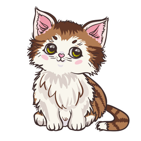 Cartoon brown striped kitten, isolated on white, vector illustration, eps10のイラスト素材