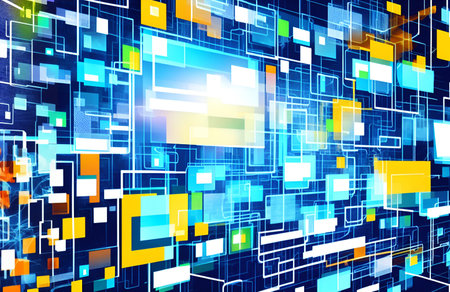 Abstract modern hi-tech background, conceptual AI generated image of business solutions and communication.の素材