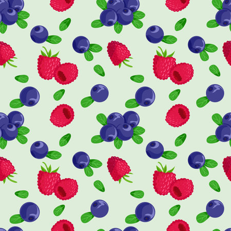 Seamless background with raspberry and huckleberry, vector pattern, eps10のイラスト素材