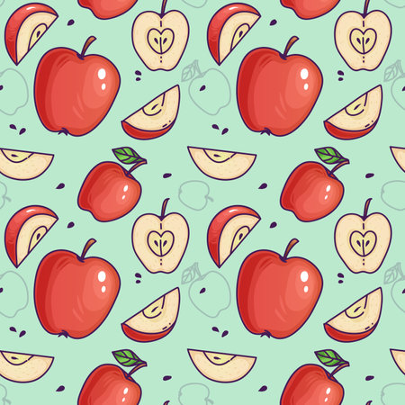 Decorative seamless pattern with red apples, vector background, eps10のイラスト素材