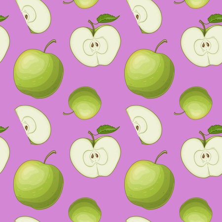 Pattern with apple, whole and half, vector seamless background, eps10のイラスト素材