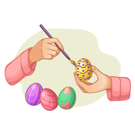 Human hands coloring Easter eggs with brush, vector illustration, eps10のイラスト素材