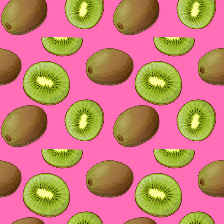 Pattern with kiwi, whole and half, vector seamless background, eps10のイラスト素材