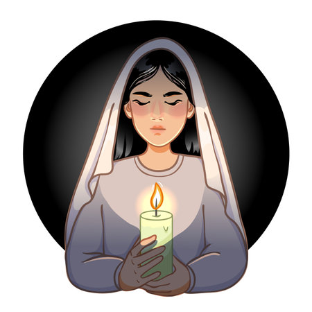 Praying woman with candle, vector illustration, eps10のイラスト素材