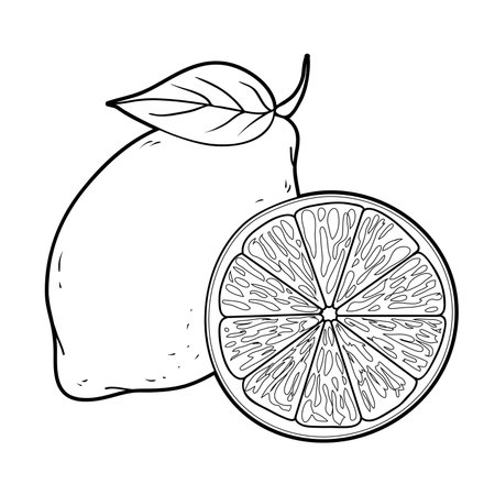 Illustration of lemon, whole and half, outline vector illustration isolated on white background, eps10のイラスト素材