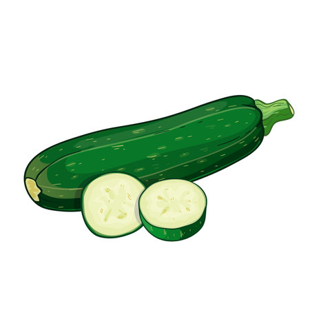Zucchini, whole and sliced, vector illustration isolated on white background, eps10のイラスト素材