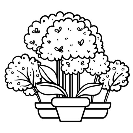 Cartoon decorative garden plants in pot, outline vector illustration, eps10のイラスト素材