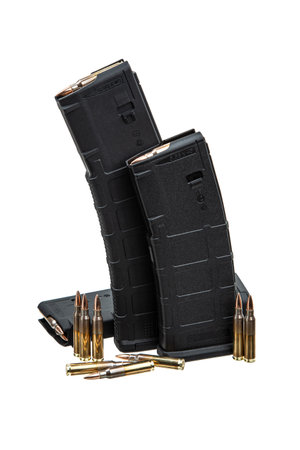 Cartridges and clips for a rifle or carbine. Ammunition for weapons. Isolate on a white background.の写真素材