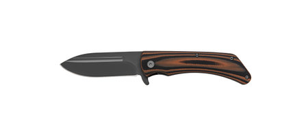 Pocket folding knife isolate on white background. Compact metal sharp knife with a folding blade.の写真素材