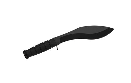 A large machete knife with a black curved blade. Modern edged weapons. Isolate on a white background.の写真素材
