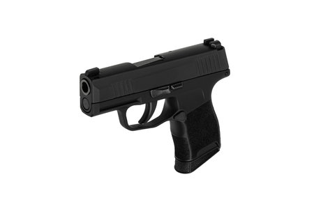 Modern semi-automatic pistol. A short-barreled weapon for self-defense. Arming the police, special units and the army. Isolate on a white background.の写真素材