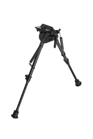 Modern metal folding bipod for a rifle or carbine. A device for the convenience of shooting. Isolate on a white background.の写真素材