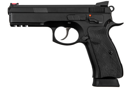Modern semi-automatic pistol isolate on a white background. Armament for the army and police. Short-barreled weapon.の写真素材