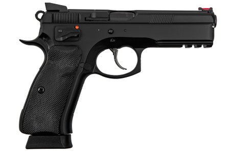 Modern semi-automatic pistol isolate on a white background. Armament for the army and police. Short-barreled weapon.の写真素材