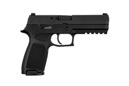 Modern semi-automatic pistol isolate on a white background. Armament for the army and police. Short-barreled weapon.の写真素材