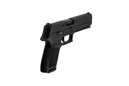 Modern semi-automatic pistol isolate on a white background. Armament for the army and police. Short-barreled weapon.の写真素材