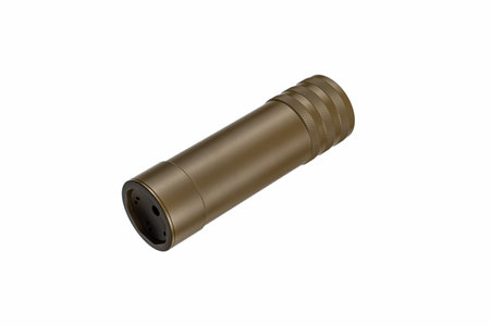 Brown silencer for weapons. Suppressor that is at the end of an assault rifle. Isolate on a white background.の写真素材