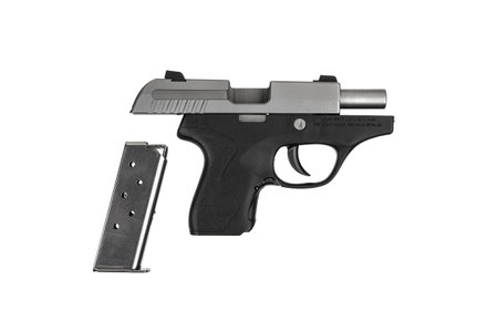 Modern semi-automatic pistol. A short-barreled weapon for self-defense. A small weapon for concealed carry. Isolate on a white background.の素材 [FY310200094280]