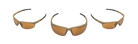 Modern goggles for eye protection. Glasses with plastic frames and plastic lenses. Isolate on a white background.の写真素材