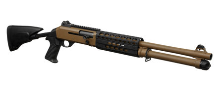 Modern semi-automatic shotgun. Tactical smoothbore weapon 12 caliber. Armament of the army, police and special units. isolate on white background.の写真素材