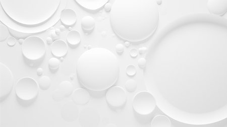 Abstract white background with random circles and soft shadows. Light background.の素材