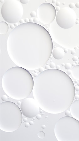 White transparent glossy bubbles close-up. Oil drops on water surface abstract background.の素材