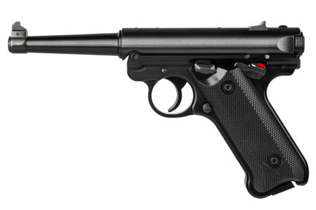 Classic semi-automatic pistol .22lr isolate on a white background. Armament for the army and police. Short-barrel weapon.の写真素材
