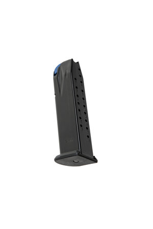 Metal pistol magazine for 9 mm cartridges. Clip for ammunition. Isolate on a white background.の写真素材