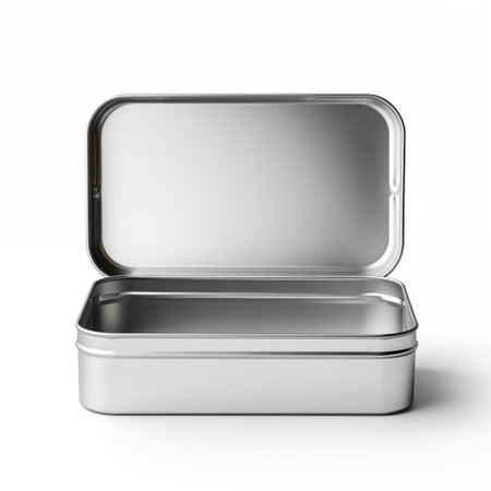 Rectangular tin box. Metal box for various purposes. Isolate on a white background.の素材