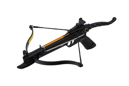 Modern crossbow isolated on a white background. Quiet weapon for hunting and sports.の写真素材