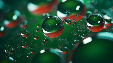 Multi-colored bright transparent glossy bubbles close-up. Oil drops on water surface abstract background.の素材