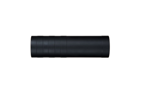 Black silencer for weapons. Suppressor that is at the end of an assault rifle. Isolate on a white background.の写真素材